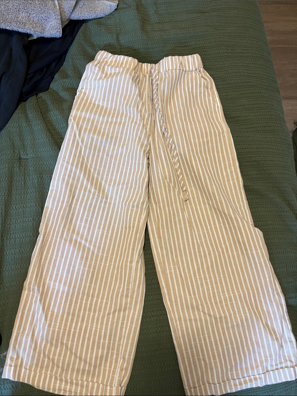 Striped Beige Wide-Leg Pants